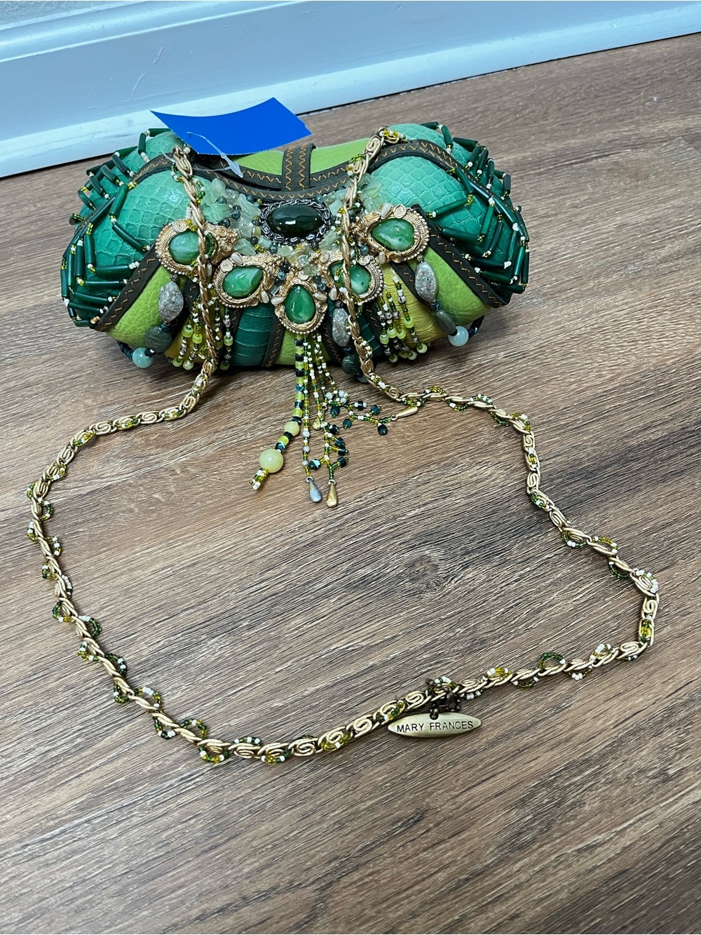 Mary Frances Green and Gold Beaded Cross Body Purse